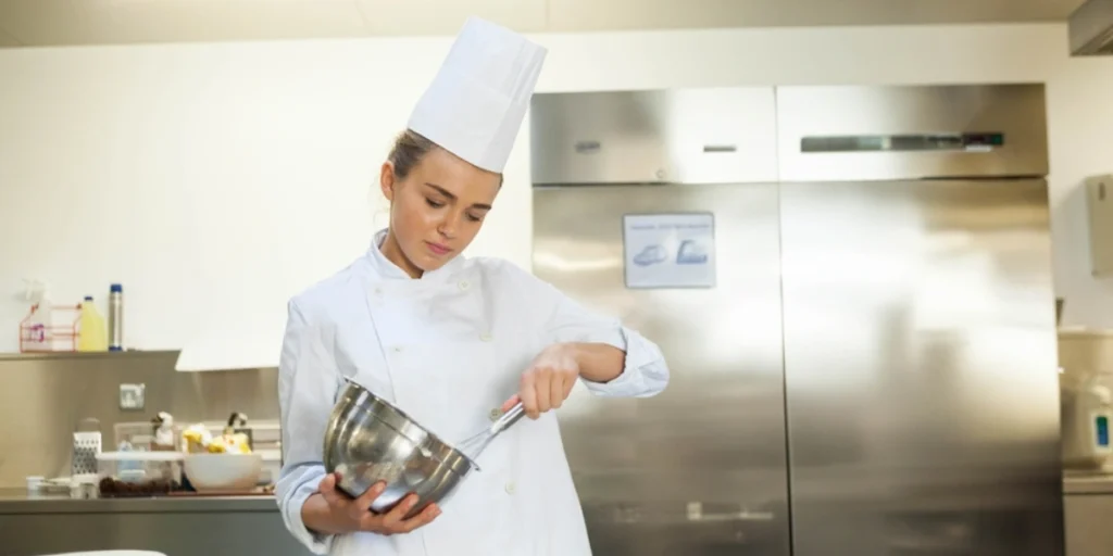 Professional chef preparing food in kitchen wearing customized uniforms UAE